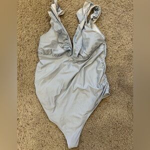 H&M maternity swimsuit blue and white stripe one piece bathing suit